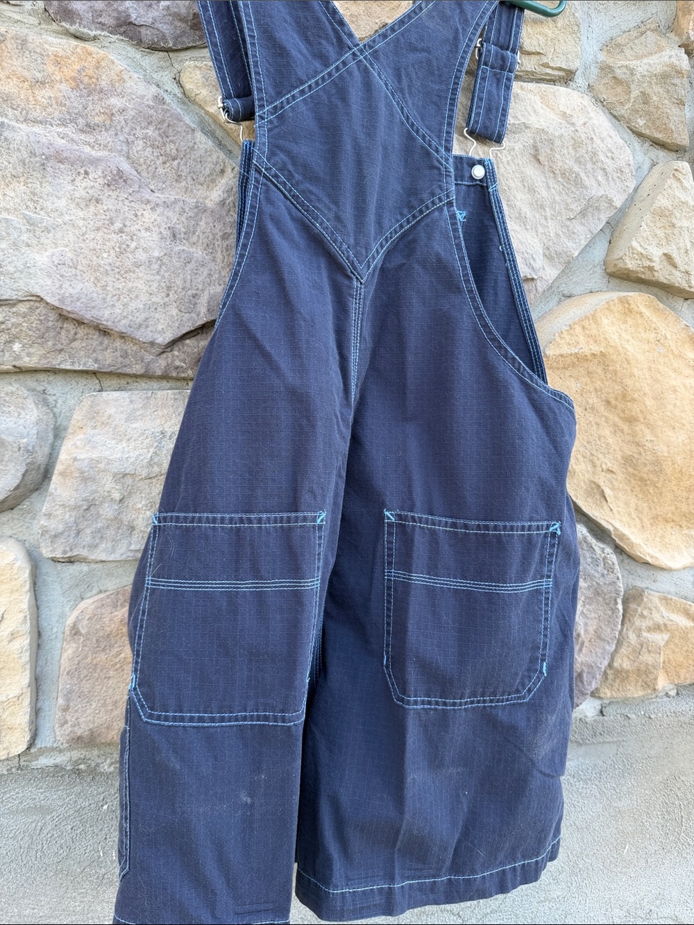 Disney Eeyore 💙 Navy Denim Cargo Short Overalls with Light Blue Floral Accents - Picture 3 of 4
